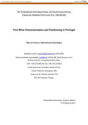 Port Wine Characterisation and Positioning in Portugal