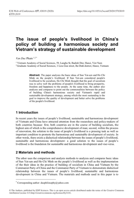 The Issue of People's Livelihood in China's Policy of Building A