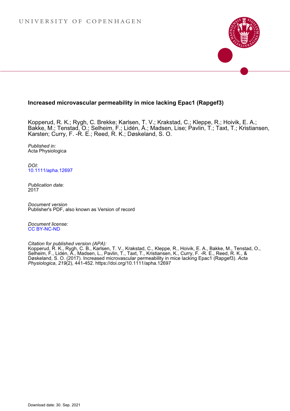 Increased Microvascular Permeability in Mice Lacking Epac1 (Rapgef3)