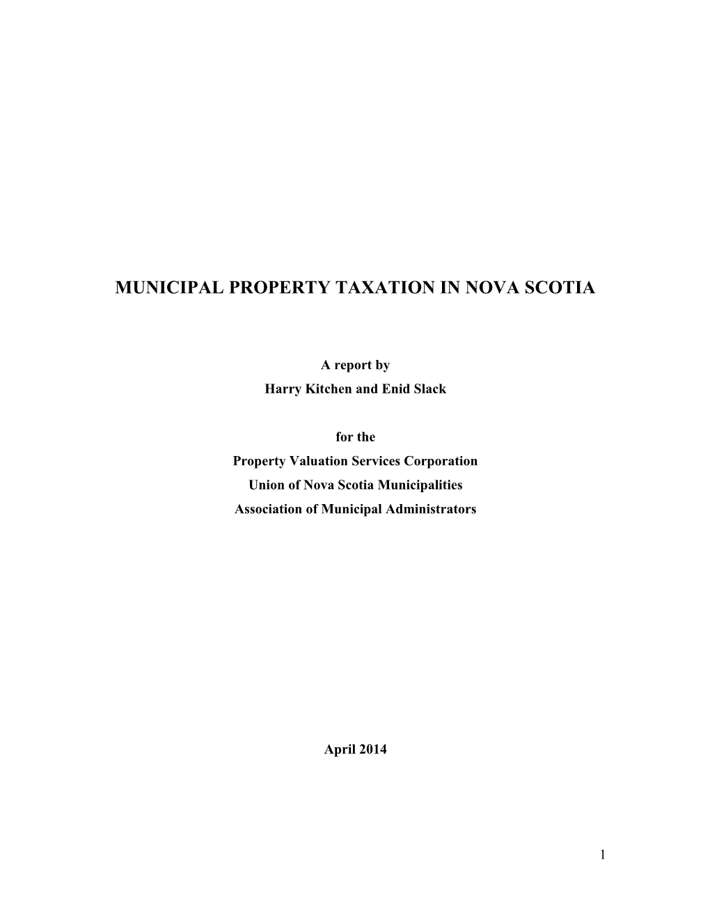 Municipal Property Taxation in Nova Scotia