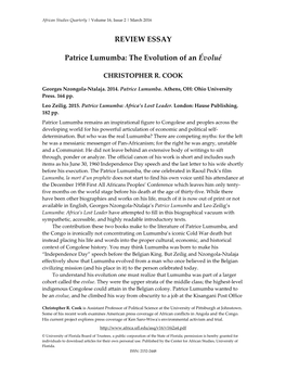 REVIEW ESSAY Patrice Lumumba: the Evolution of an Évolué