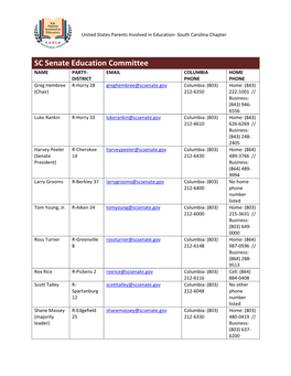 SC Senate Education Committee NAME PARTY- EMAIL COLUMBIA HOME DISTRICT PHONE PHONE