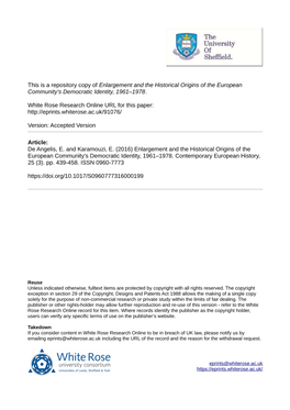 Enlargement and the Historical Origins of the European Community's Democratic Identity, 1961–1978