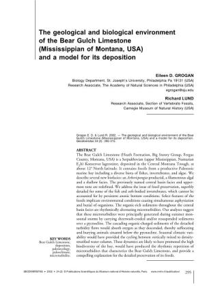 The Geological and Biological Environment of the Bear Gulch Limestone (Mississippian of Montana, USA) and a Model for Its Deposition