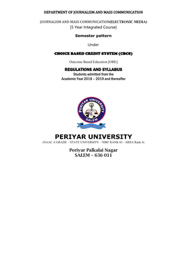 PERIYAR UNIVERSITY (NAAC a GRADE – STATE UNIVERSITY – NIRF RANK 83 - ARIIA Rank 4)