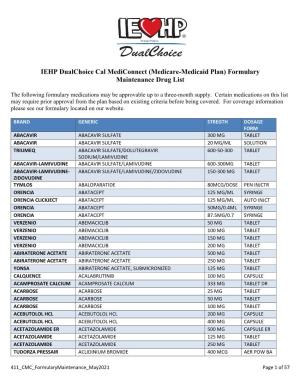 IEHP Dualchoice Cal Mediconnect Formulary Maintenance Drug List