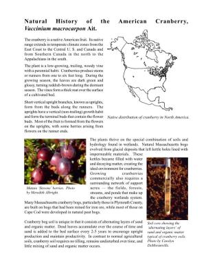 Natural History of the American Cranberry, Vaccinium Macrocarpon Ait