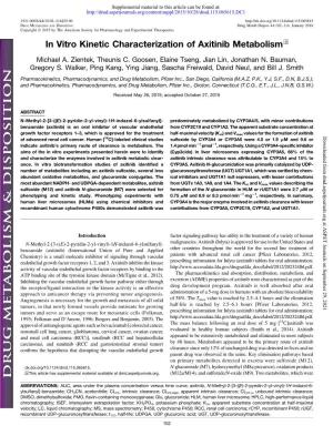 In Vitro Kinetic Characterization of Axitinib Metabolism S