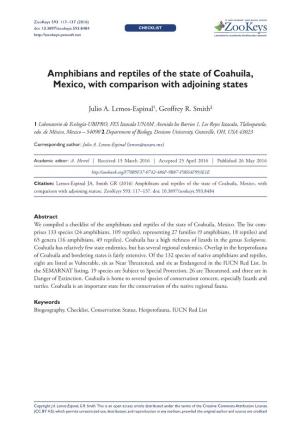 Amphibians and Reptiles of the State of Coahuila, Mexico, with Comparison with Adjoining States