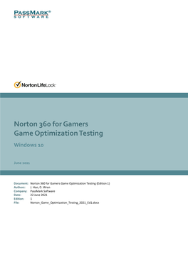 Norton 360 for Gamers Game Optimization Testing Windows 10