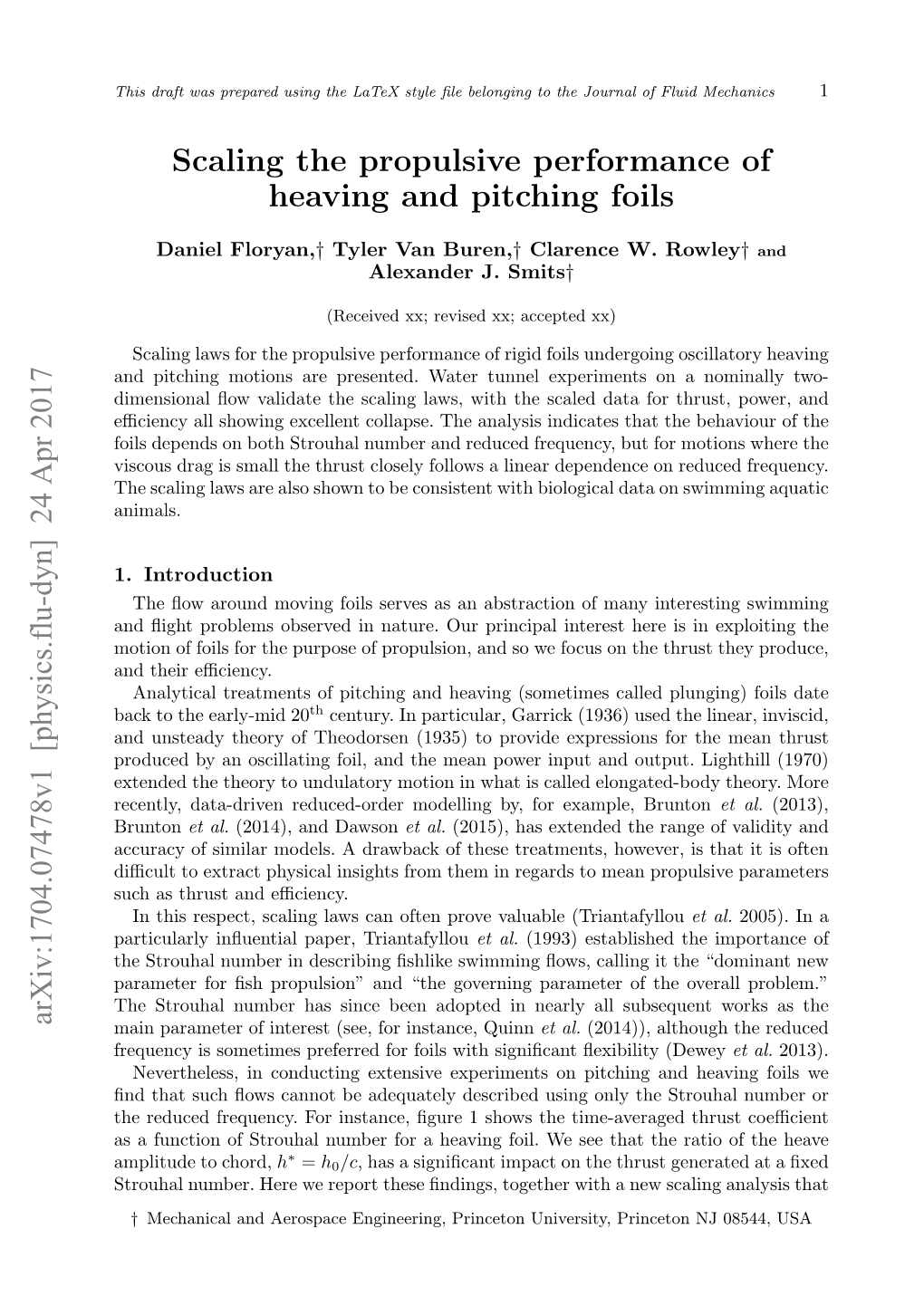 Scaling the Propulsive Performance of Heaving and Pitching Foils