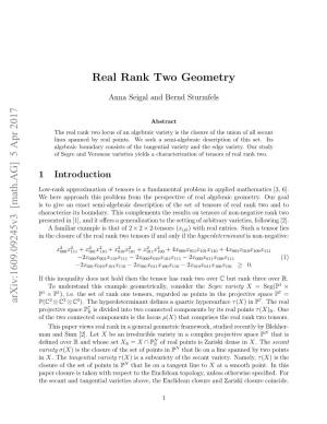 Real Rank Two Geometry Arxiv:1609.09245V3 [Math.AG] 5