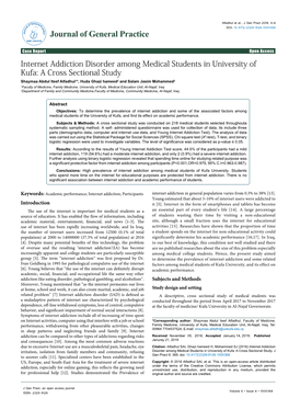 Internet Addiction Disorder Among Medical Students in University of Kufa: a Cross Sectional Study