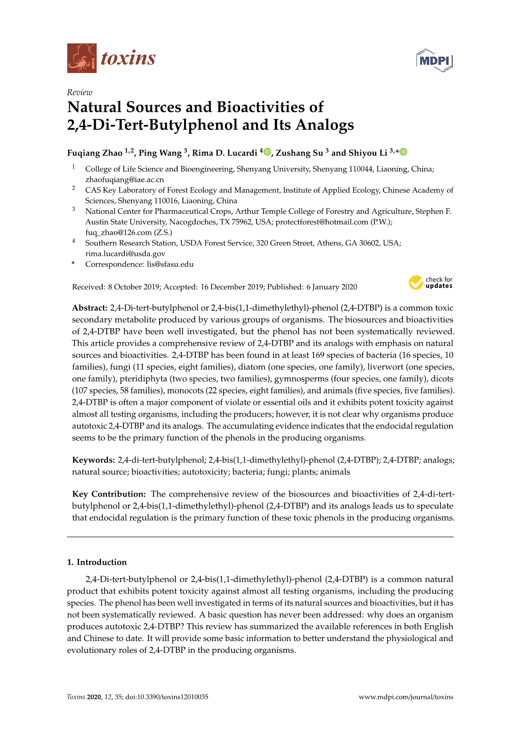 Natural Sources and Bioactivities of 2,4-Di-Tert-Butylphenol and Its Analogs