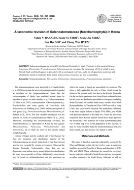 A Taxonomic Revision of Solenostomataceae (Marchantiophyta) in Korea