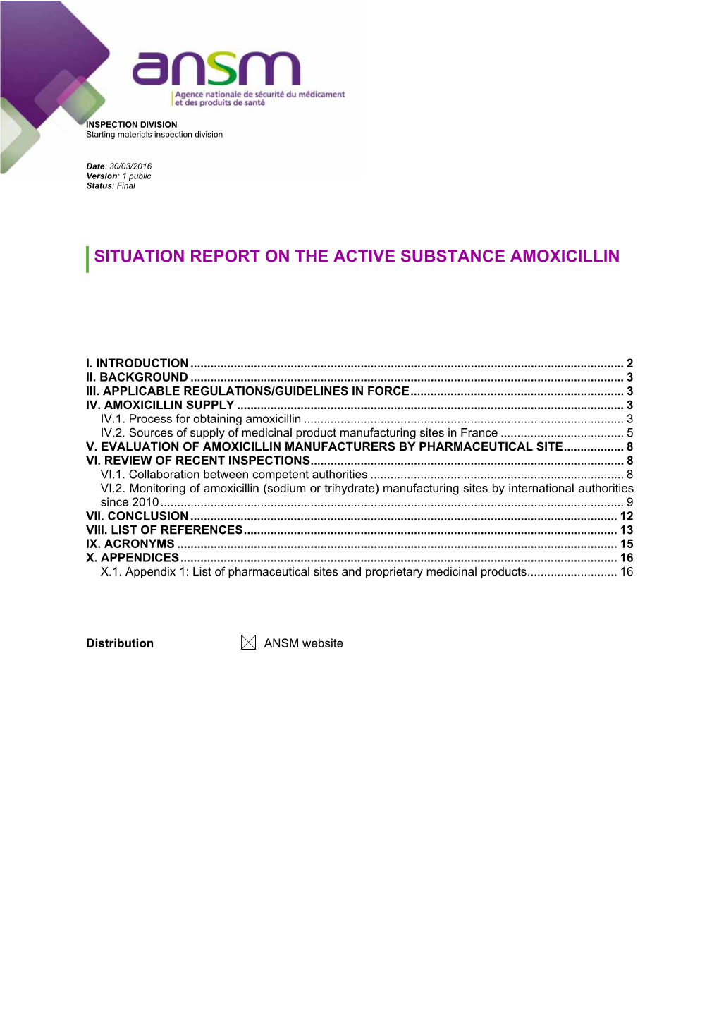 Situation Report on the Active Substance Amoxicillin