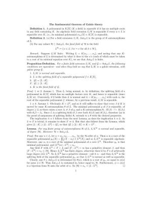 Fundamental Theorem of Galois Theory Deﬁnition 1