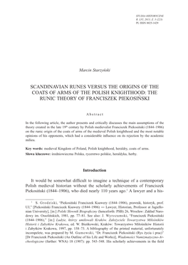 Scandinavian Runes Versus the Origins of the Coats of Arms of the Polish Knighthood: the Runic Theory of Franciszek Piekosiński