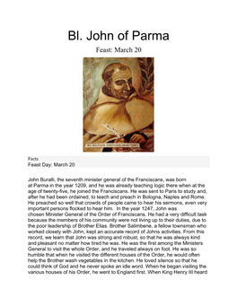 Bl. John of Parma Feast: March 20