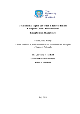 Transnational Higher Education in Selected Private Colleges in Oman: Academic Staff Perceptions and Experiences