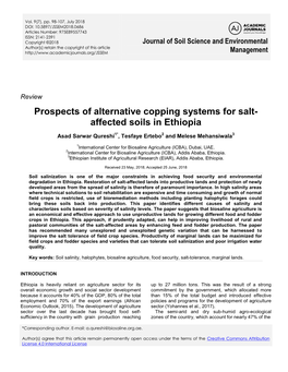 Prospects of Alternative Copping Systems for Salt- Affected Soils in Ethiopia