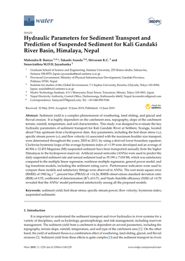 Hydraulic Parameters for Sediment Transport and Prediction of Suspended Sediment for Kali Gandaki River Basin, Himalaya, Nepal