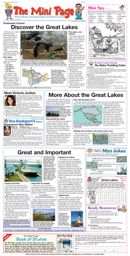 Discover the Great Lakes More About the Great Lakes Great and Important