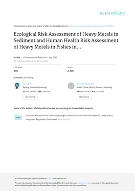 Ecological Risk Assessment of Heavy Metals in Sediment and Human Health Risk Assessment of Heavy Metals in Fishes In