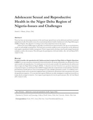 Adolescent Sexual and Reproductive Health in the Niger Delta Region of Nigeria-Issues and Challenges