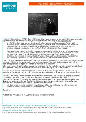 Paul Dirac - Discoverer of Antimatter
