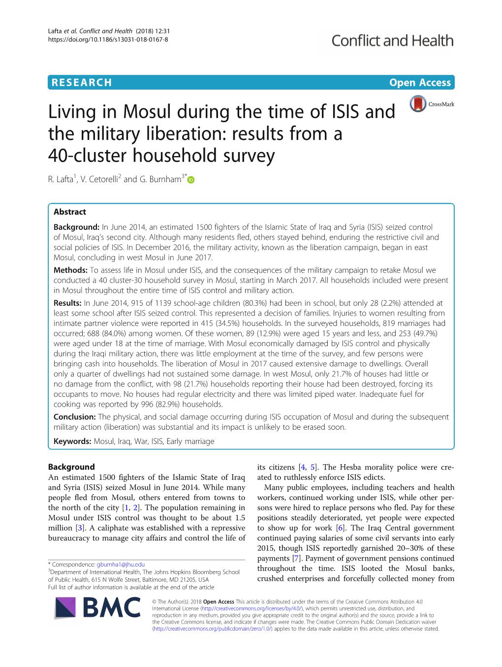 Living in Mosul During the Time of ISIS and the Military Liberation: Results from a 40-Cluster Household Survey R