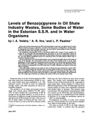 Pyrene in Oil Shale Industry Wastes, Some Bodies of Water in the Estonian S.S.R