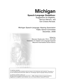 Michigan Speech Language Guidelines