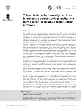 Tuberculosis Contact Investigation in an Intermediate Burden Setting: Implications from a Large Tuberculosis Contact Cohort in Taiwan