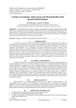 A Study of Academic Achievement and Mental Health of the Special School Students