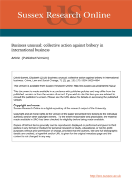 Business Unusual: Collective Action Against Bribery in International Business
