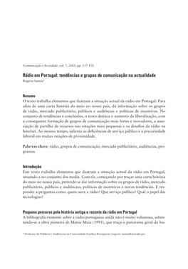 Rádio Em Portugal: Tendências E Grupos De Comunicação Na Actualidade Rogério Santos*