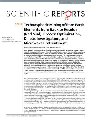 Technospheric Mining of Rare Earth Elements from Bauxite