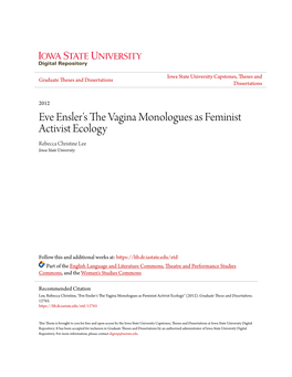 Eve Ensler's the Vagina Monologues As Feminist Activist Ecology