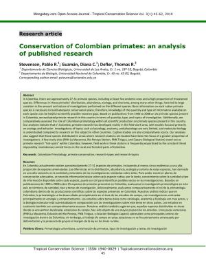 A Review of the Studies on Colombian Primate Species
