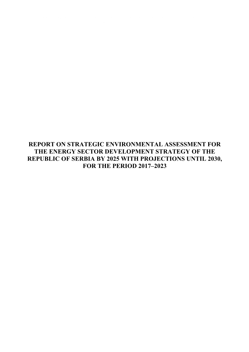 Report on Strategic Environmental Assessment