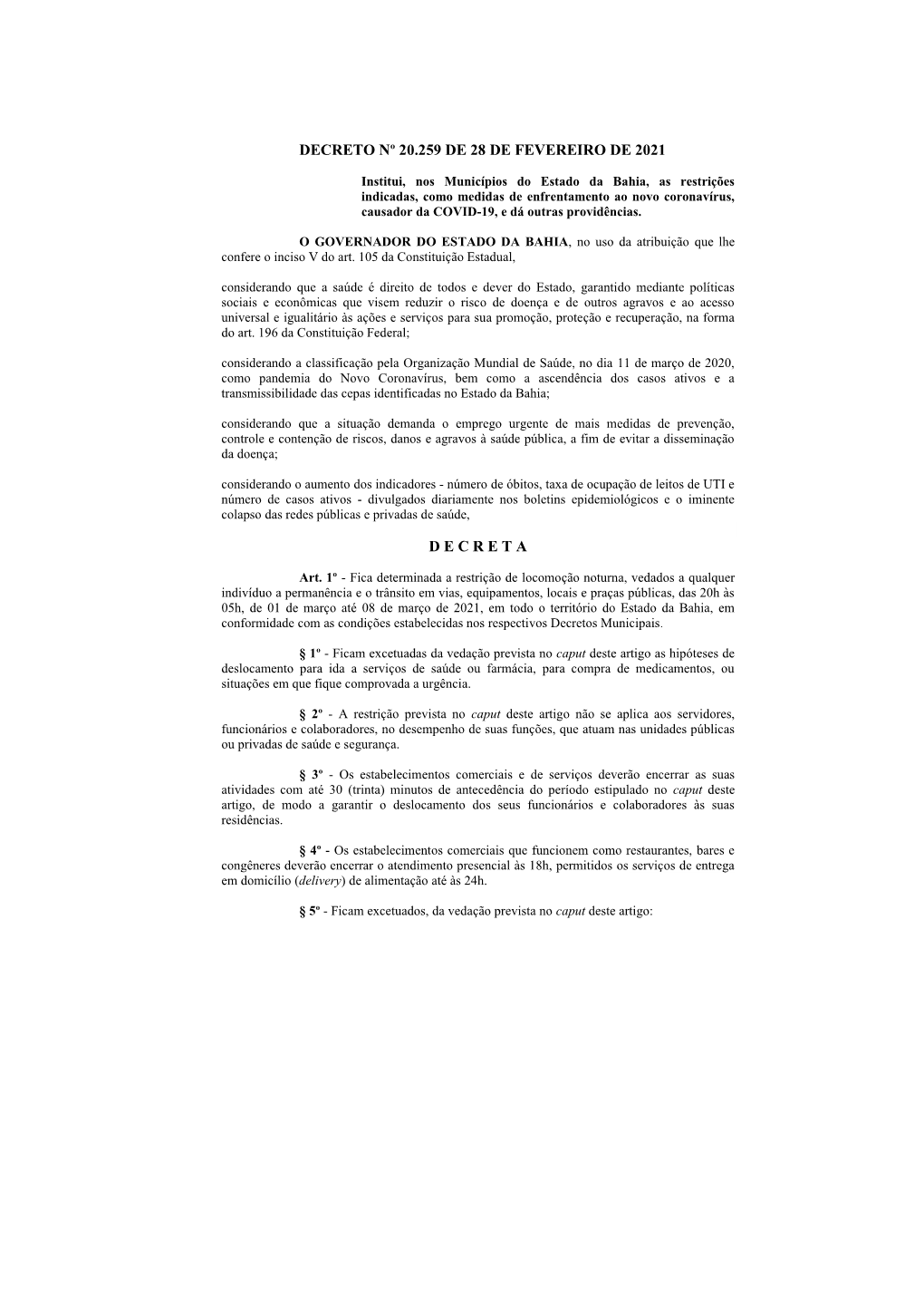 Decreto Nº 20.259 De 28 De Fevereiro De 2021