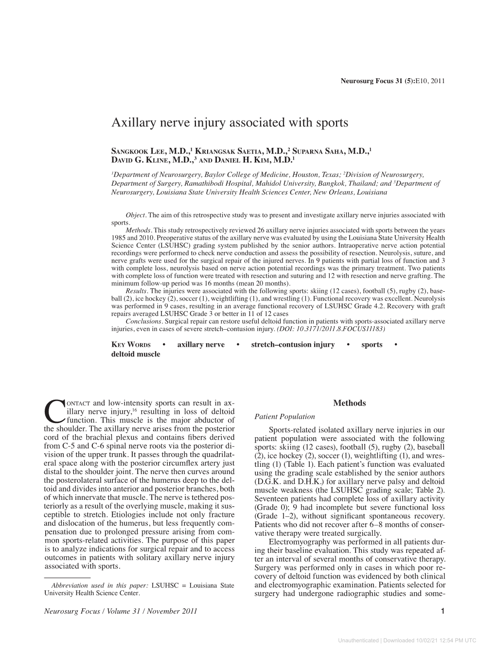 Axillary Nerve Injury Associated with Sports