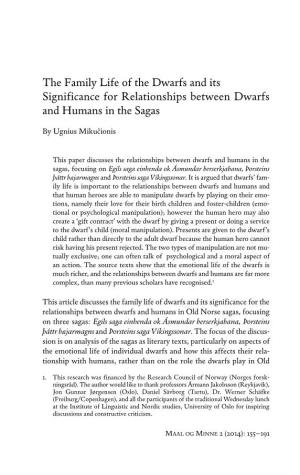 The Family Life of the Dwarfs and Its Significance for Relationships Between Dwarfs and Humans in the Sagas