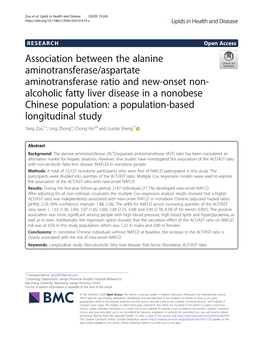 Association Between the Alanine Aminotransferase/Aspartate