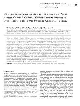 Variation in the Nicotinic Acetylcholine Receptor Gene Cluster CHRNA5–CHRNA3–CHRNB4 and Its Interaction with Recent Tobacco Use Influence Cognitive Flexibility