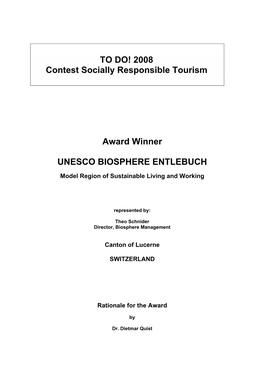 TO DO! 2008 Contest Socially Responsible Tourism Award Winner