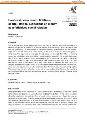 Hard Cash, Easy Credit, Fictitious Capital