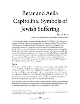 Betar and Aelia Capitolina: Symbols of Jewish Suffering Dr