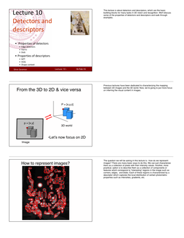 Lecture 10 Detectors and Descriptors